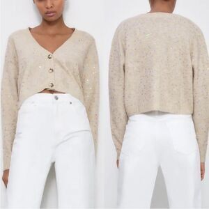 Zara sequin flowers cardigan sweater‎ women’s size S
